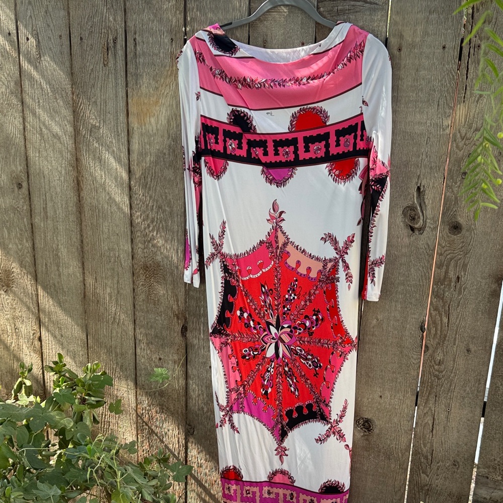 Emilio Pucci Vibrant Pink and Black Long Sleeve Dress